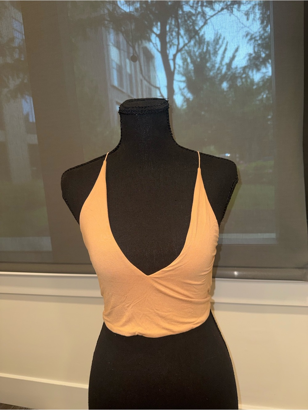 Oh Polly Peach Plunge Halter Cropped Camisole